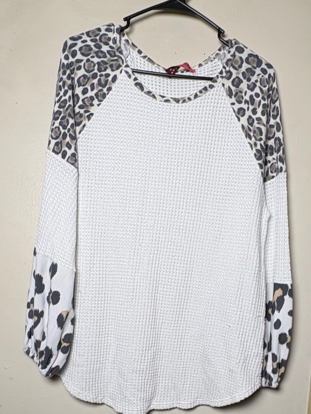 Almost Pink Top Waffle Knit Leopard L